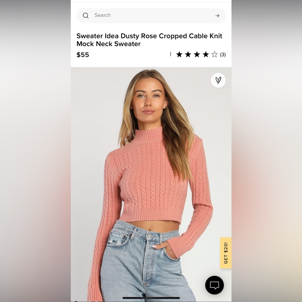 NWT Cropped Cable Knit Sweater
